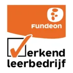 Fundeon logo and "Erkend leerbedrijf" checkmark door Van Weenen Bouwbedrijf