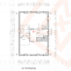 Plattegrond van een appartement op de begane grond met een badkamer, slaapkamer, hal en trappenhuis. De afmetingen van de kamers zijn aangegeven in meters. De plattegrond toont een moderne, efficiënte indeling.