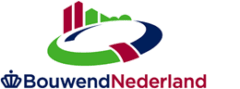 Logo Bouwend Nederland: circulair ontwerp met gebouwen en wegen, symbool voor de bouw en infrastructuur in Nederland. door Van Weenen Bouwbedrijf